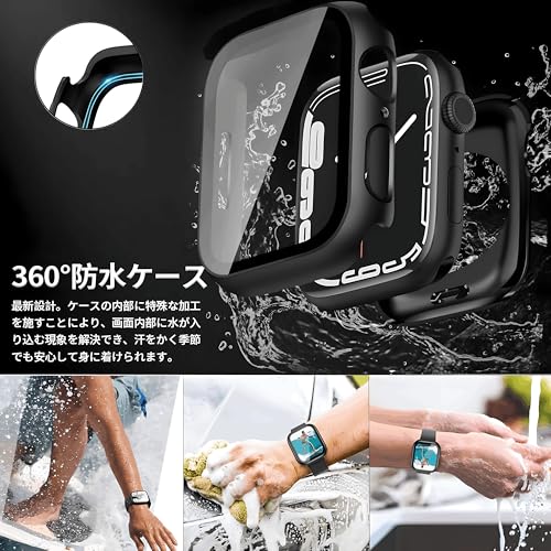 【フルカバー保護】JUNOVA アップルウォッチ 防水 カバー Apple Watch Series 11 (2025) Series 10 42mm用 ケース 2 in 1 前後の保護 二重構造 PC+ガラス素材 高透過率 耐衝撃 for Apple Watch ケース (ブラック，42mm)