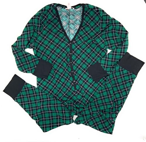 Victoria's Secret Thermal One-Piece Pajama (US, Alpha, XX-Large, Regular, Regular, Green/Black Plaid)