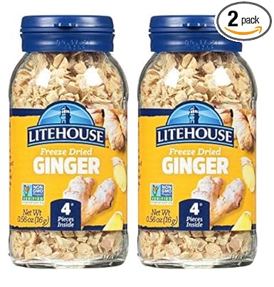 Litehouse Freeze Dried Ginger - Ginger Flakes, Substitute for Fresh Ginger, Perfect for Tea, Organic Dried Ginger Root, Non-GMO, Gluten Free - 0.56 Ounce, 2-Pack