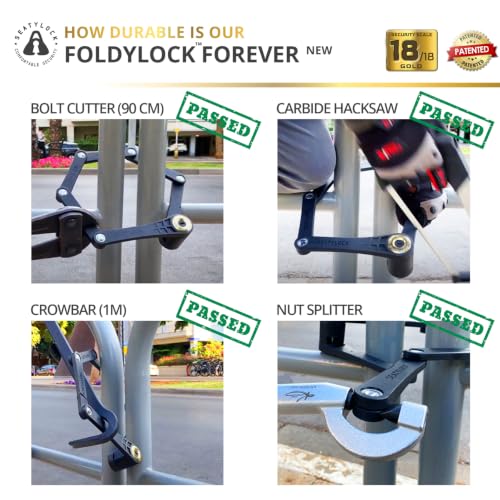 Image of FoldyLock Forever Folding Bike Lock - Patented Sleek High Security Sold Secure Gold Bicycle Lock - Heavy Duty Anti Theft Smart Guard with Keys - 90cm | Lightweight Sleek 18 /18 High Security Bicycle Lock, Sold Secure Gold, Heavy Duty Anti Theft Smart Guard, Case Mount Included