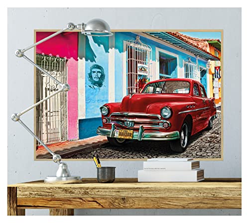 GREAT ART® Affiche – Oldtimer rouge - voiture à La Havane Cuba oeuvre rouge Chevrolet Art rue cubaine Vintage voiture cubaine Illustration murale décoration Din A2 (42 x 59,4 cm)
