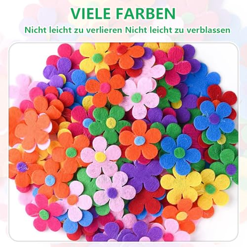 Funalix Fünfblättrige Filzblumen, 100 Stück Filzblumen zum Basteln,Bunte Stoff Blümchen für DIY Handwerk, Grußkarten, Deko, Häkeln und Nähen