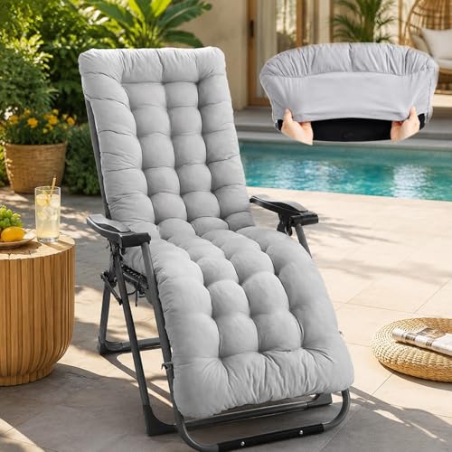 Image of UMAIL Sun Lounger Cushions 10cm/12cm Thick Garden Chair Cushion Sunbed Cushion Soft Recliner Cushion with Non-Slip Top Cover for Garden Indoor Outdoor (Grey, 160 * 50 * 10cm)