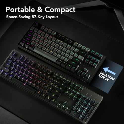 Image of TECWARE Phantom+ Elite 87 Key RGB Mechanical Gaming Keyboard | 3-Mode Wireless Bluetooth 5.0, 2.4GHz & USB-C Wired | Hot-Swappable 5-Pin | Double-Shot PBT Keycaps | Wraith Brown Switch - Black