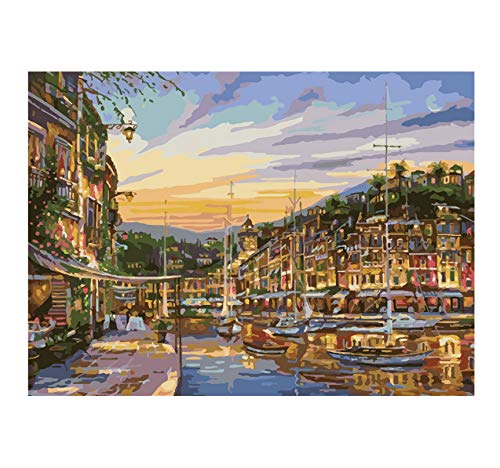 ZLWSSA Frameless Pictures Painting By Numbers Wall Art Of Landscape Diy Canvas Oil Painting Home Decor For Living Room Binhai Sunset 40x50cm