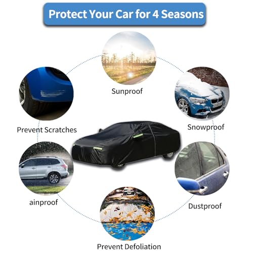 Car Cover for Sedan Waterproof All Weather Snowproof UV Windproof Outdoor Full Car Fit Sedan Length 178-185 inch (Black, 178-185 inch) by Che Yi Bao - Used condition - Image 6