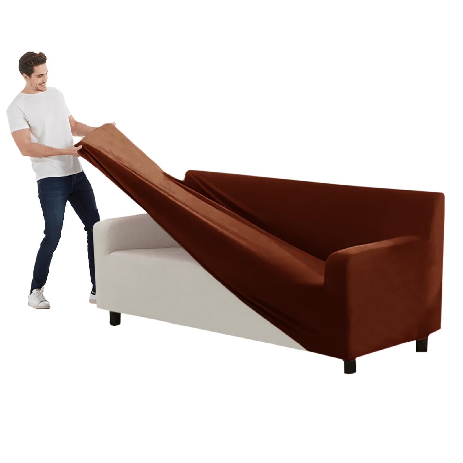 VFGFDJNDFX Couch Cover Velvet, Stretch Sofa Covers with Separate Main Cover Backrests and Seat Cushions Couch Cover, for Living Room Furniture Slipcovers (Caramel,Sofa - 3 PCS)