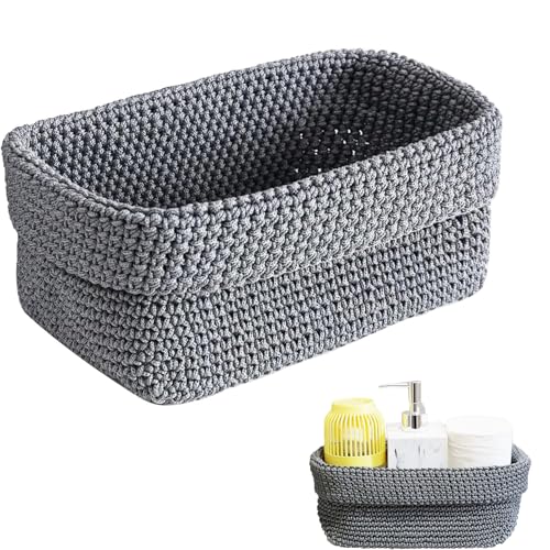 Häkelkorb,Häkelkorb Aufbewahrung,Korb für Gästehandtücher,Korb für Aufbewahrung,Bad Körbchen, für Bäder,Küchen,Wohnzimmer,Büros(21 x 13 x 15.5cm-Grau)