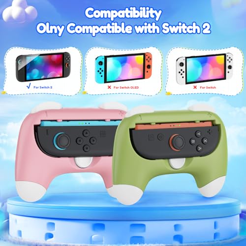 Image of Auarte Controller Grips for Joy-Con Compatible with Nintendo Switch 2, 2 Pack Cute Comfort Wear-Resistant Handle Kit Accessories, Holder for 2025 Switch 2 Joypads(White, Pink and Green)