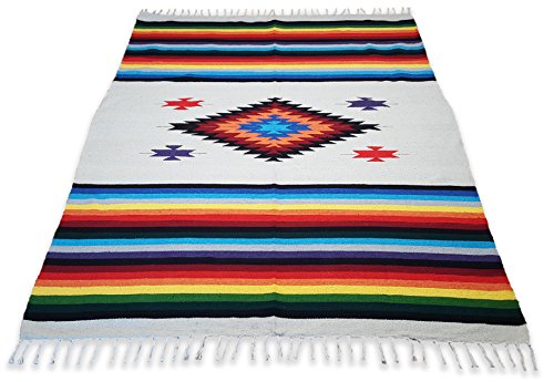 El Paso Designs Beautiful Mazatlan and San Miguel Blanket- 60 inch by 84 inch Heavy Weight, Hand-Woven Blanket with Intricate Mexican Saltillo Diamond (Mazatlan)