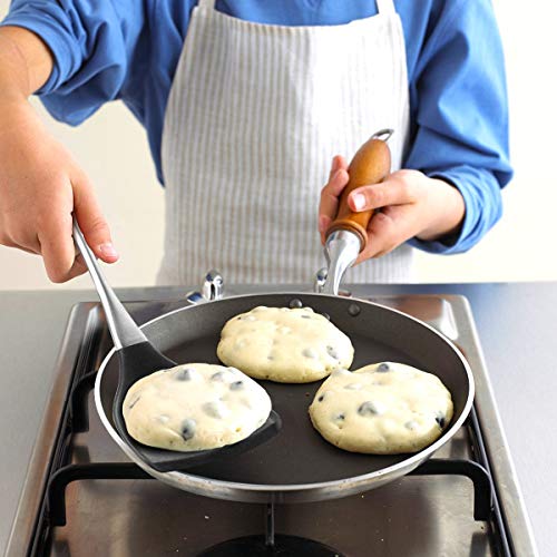 Image of Kitchen Heat Resistant Silicone Spatula Set (Pack of 2) Multipurpose Solid and Slotted Spatulas - Nylon Utensils with Nonstick, 304(18 /10) Stainless Steel Durable Handle (Black)