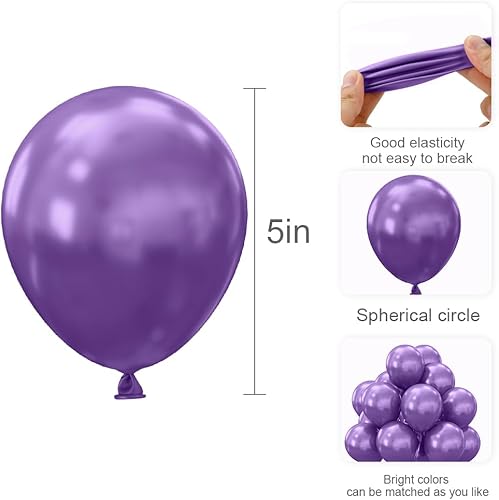 Miniatura 2 de Globos morados, 5 pulgadas, 50 unidades, globos cromados morados, globos metálicos morados, globos de aluminio, globos para decoración de fiestas,