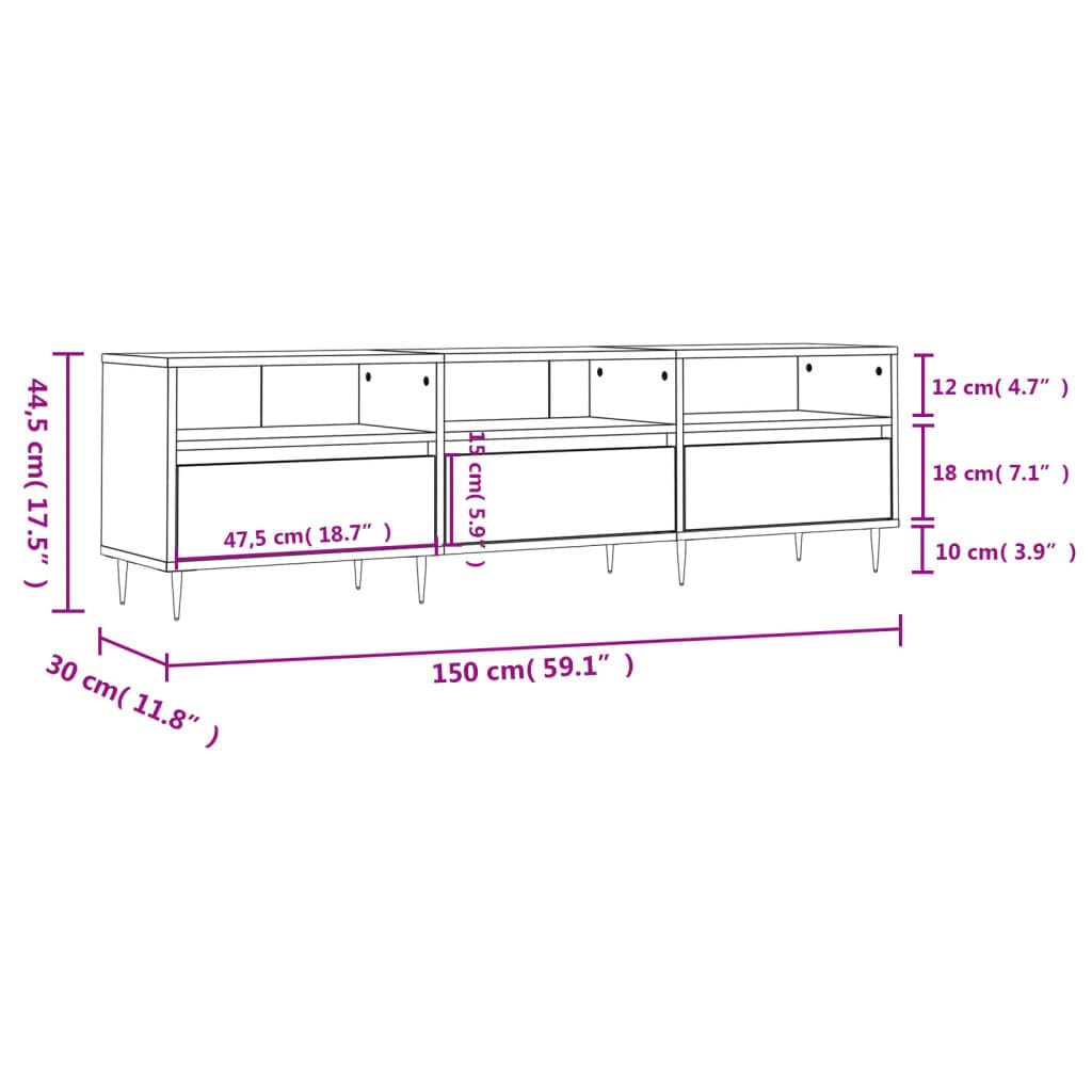 vidaXL Mobile Porta TV Rovere Fumo 150x30x44,5 cm in Legno Multistrato, Supporto TV, Mobile HiFi, consolle TV, credenza TV