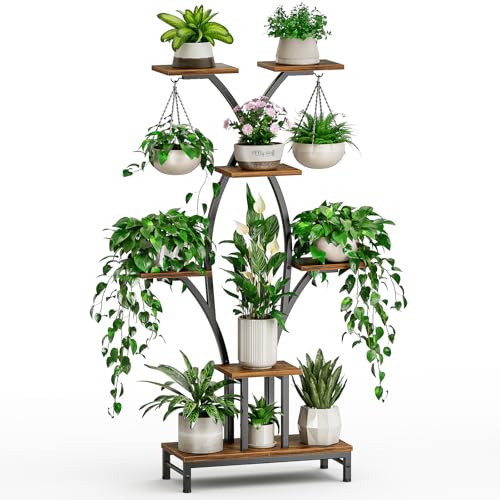 Image of Plant Stand Indoor with Grow Lights - 7 Tiered Metal Corner Shelf for Multiple Plants, 63 inch Corner Plant Stand for Indoor Plants, X-Shaped Plant Rack for Home, Living Room, Office & Patio Decor