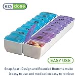 Ezy Dose Hebdomadaire14-Day) Organisateur de pilules, grand cas de médecine, bleu/purple & Planificateur de compléments, 2 Semaines détachables + Compartiments supplémentaires, snap, compacts & Voyages-Amis, sans BPA
