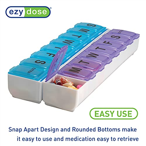 Image of Ezy Dose Weekly (14-Day) Pill Organizer, Large Medicine Case, Blue /Purple | Daily Vitamin Box & Supplement Planner, 2 Detachable Weeks + Extra, Snap Compartments, Compact & Travel-Friendly, BPA-Free