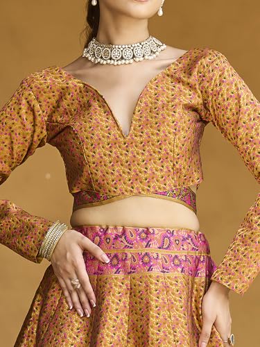 Image of PURVAJA Women's Kanjiwaram Semi-Stitched Lehenga choli