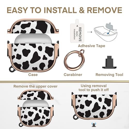 Image of Maxjoy for AirPods 4 Case with Lock, Cute AirPods 4 Case Lock Protective Hard AirPod 4 Generation Cover for Women Men with Keychain Clip for AirPod 4th Generation Cover 2024, Cow Print