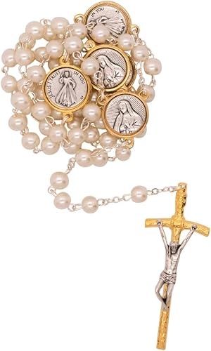 Miniatura 1 de Pearlesque - Rosario católico con medallas  San Benito San Francisco San Miguel Sagrado Corazón o Nuestra Señora de Guadalupe  Gran regalo para la