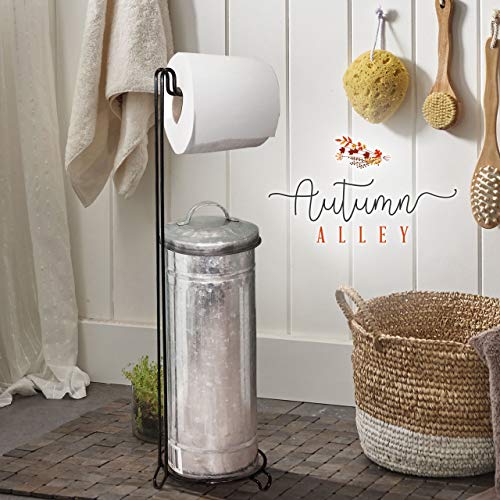 Autumn Alley Farmhouse Standing Toilet Paper Holder | Free Standing Galvanized Toilet Paper Roll Storage | Extra Roll Storage Built in | Adds Country Charm to Your Rustic Bathroom