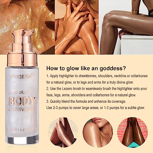 image for Lezero Body Shimmer Oil, Diamond Platinum Natural Glow Luminizer, Long