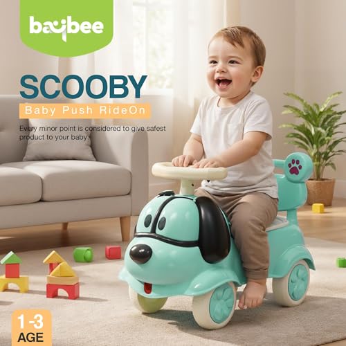 Image of Scooby Ride on Cars for Kids | Portable Baby Push Ride-ons with Music & Toy Storage | Indoor Kids Car with Lights & Safety Backrest | Outdoor Rider Cars for Kid 1 to 3 Years (Green)