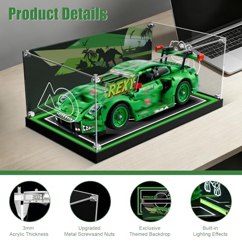 Image of Acrylic Display Case for Lego 42224 Porsche 911 GT3 R Rexy AO Racing Car, Dustproof Acrylic Showcase Box with with LED Lighting(Only Case - Model Not Included)