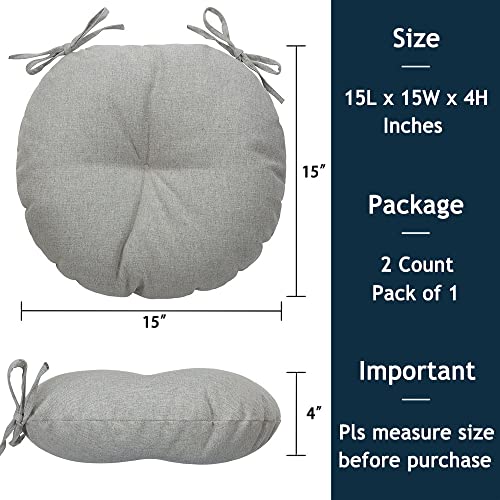 Magpie Fabrics 15" Round Bistro Seat Cushions With Ties, Set Of 2, Waterproof All Weather Tufted 4" Thick Patio Chair Pads For Home Garden Dining Metal Stool - Warm Gray #TOP2