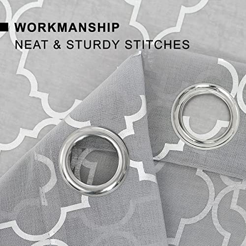 Kotile Silver Grey Sheer Curtains 84-Inch Length - Metallic Silver Sparkle Glitter Foil Printed Geometric Grommet Sheer Curtains For Bedroom Living Room, 52 X 84 Inches, 2 Panels, Grey And Silver #TOP5