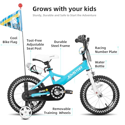 Image of JOYSTAR Little Daisy Kids Bike for Girls Boys Ages 2-10 Years, 12 14 16 20 Inch Girls Bikes with Doll Bike Seat & Streamers, Boys Bike with Flag & Number Plate, Multiple Colors