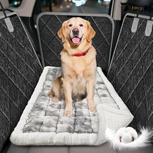 Tapete de cama grueso para mascotas para asiento trasero, base mejorada, antideslizante, se adapta al extensor del asiento trasero y la funda del asiento trasero, color mixto premium, cama para perro