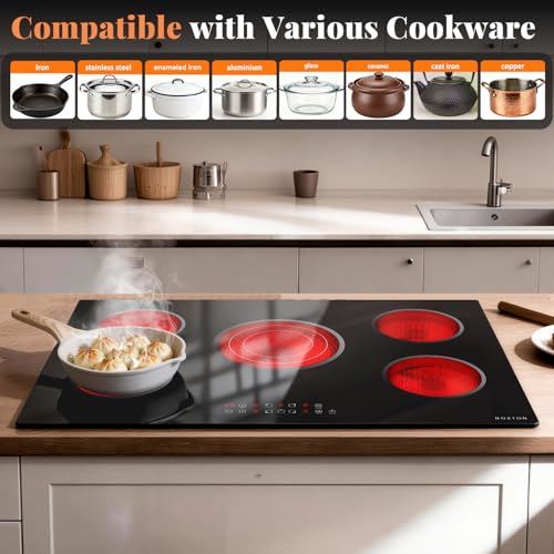 Image of Noxton 30 Inch Electric Cooktop, 5 Burner Ceramic Cooktop with Triple Ring Expandable Burner, Built-in Radiant Electric Stove Top, 9 Power Levels, Timer, Child Safety Lock, 240V Hardwired