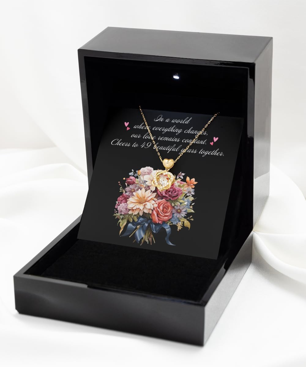 DesiDD 49 Year Anniversary Necklace for Her Girlfriend Women Wife from Husband Romantic Gifts Happy 49th Wedding Marriage Heart Knot Gold Jewelry