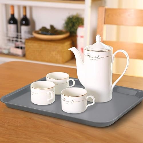 Miniatura 5 de Begale Bandeja de plástico para servir comida rápida, bandeja grande de cocina, juego de 4, gris