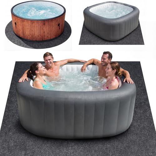 Upgraded 80 * 80inch Square Hot Tub Mat Extra Large Inflatable Hot Tub Pad Outdoor Indoor Waterproof Slip-Proof Backing Absorbent Spa Pool Ground Base Flooring Protector Mat