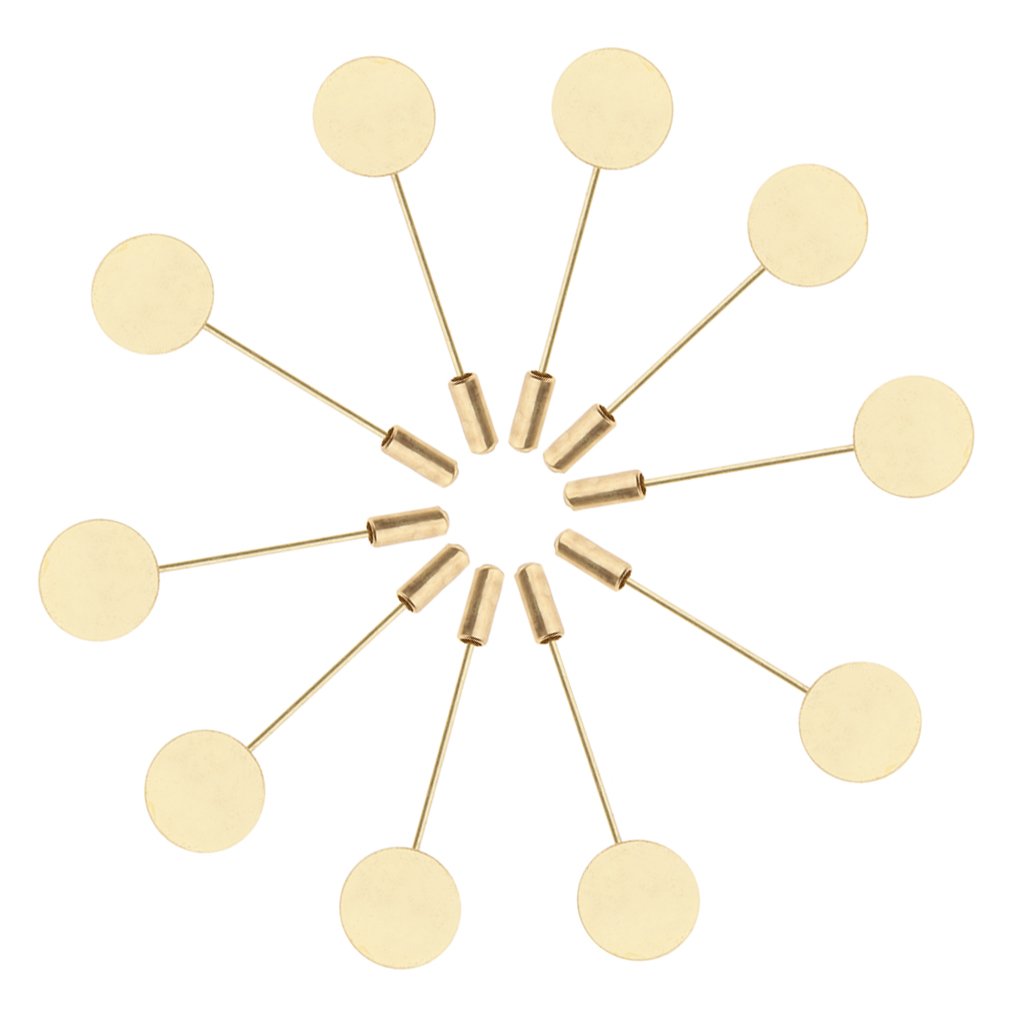 F Fityle Baoblaze 10 Pieces Bulk Blank Base 1.2/1.5cm Tray Pad Glue On Stick Flower Brooch DIY Collar Pin Jewelry - Gold 2
