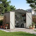 Devoko 8 x 6 FT Storage Sheds with Floor Frame, Waterproof Garden Tool Shed with Lockable Door, Outdoor Metal Utility Shed for Backyard Patio Lawn, Brown