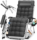 KESSER Sedia a sdraio pieghevole e resistente alle intemperie, portata 200 kg, imbottitura ergonomica extra larga, schienale regolabile, con cuscino cervicale e supporto per bevande, colore: antracite