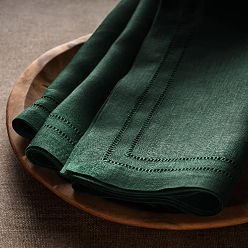 O'lucio Linen Napkins - Forest Green 20 X 20 Inch, Set Of 4 Double Hemstitch Dinner Napkins Cloth From 100% French Flax Natural Fabric, Machine Washable #TOP5