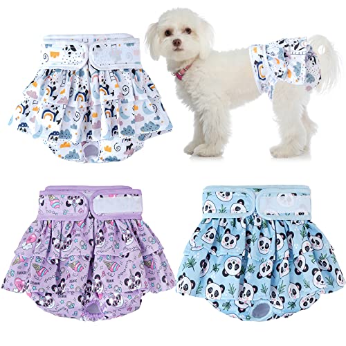 Image of Washable Dog Diapers Female, 3 Pack Premium Reusable Doggie Diapers，High Absorbency Leak-Proof Puppy Diapers for Female Dog in Heat, Period, Incontinence, Excitable Urination Girl Dog Diapers Dress