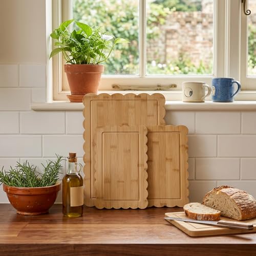 3 Tablas de Cortar de Bambú Grande con Borde Escalopado, Tablas Decorativas para Quesos, Embutidos y Frutas (43,2 x 30,5 x 2,0 cm) miniatura 6