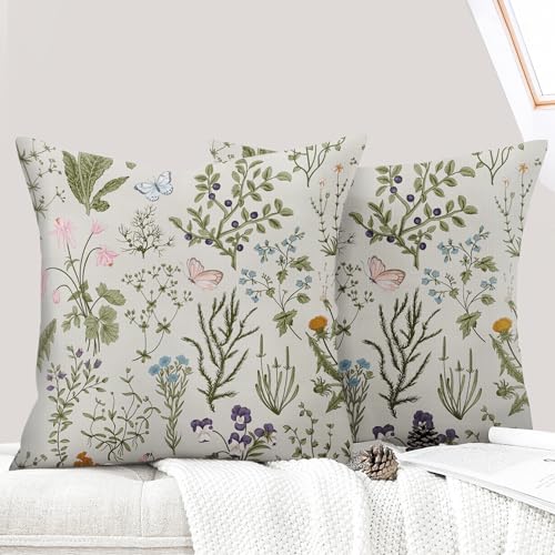 ECZOIL - Juego de 2 fundas de cojín (45 x 45 cm), diseño de flores silvestres, color verde y verde