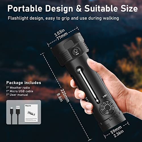 Emergency Weather Radio With 5 Flashlight Modes Raynic 3000 Hand Crank Solar Battery Powerd Noaa Weather Radio With Am/Fm, Sos Alarm, Reading Lamp For Home Outdoor Camping (Black) #TOP6