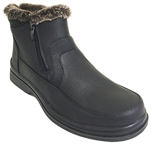 G-DMM Men's Winter Boots Cold Weather Fur Lining Ankle Warm Double Side Zipper Slip on Snow Comfort Shoes, Black