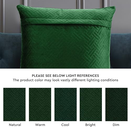 Image of Encasa XO Quilted Velvet Cushion Covers, Pillow Covers, No Inserts Green | 18 inchx18 inch | Double Sided Texture | Hidden Zipper | Machine Washable | Set of 2