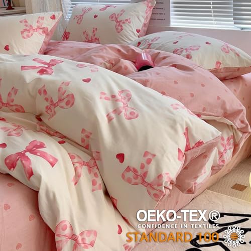 Lanqinglv Bettwäsche 155x220 Mädchen Rosa Schleifen Kinder Wendebettwäsche – Ansicht 2