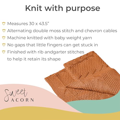 Image of Knit Baby Blanket in Cable Pattern, Organic Cotton Blankets for Crib or Stroller, Receiving Blankets - Sunset Orange