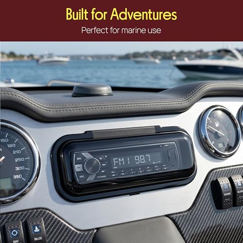 Image of Pyle Water Resistant Marine Stereo Cover - Smoke Colored Heavy Duty Boat Radio Protector Shield with Flip-up Door & Spring Loaded Release - Mounting Gasket Included - Pyle PLMRCB1