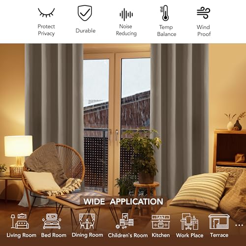 Image of Deconovo Grommet Top Blackout Curtains Thermal Insulated Room Darkening Curtains Window Drapes for Bedroom 52W x 84L Inch Khaki 2 Panels