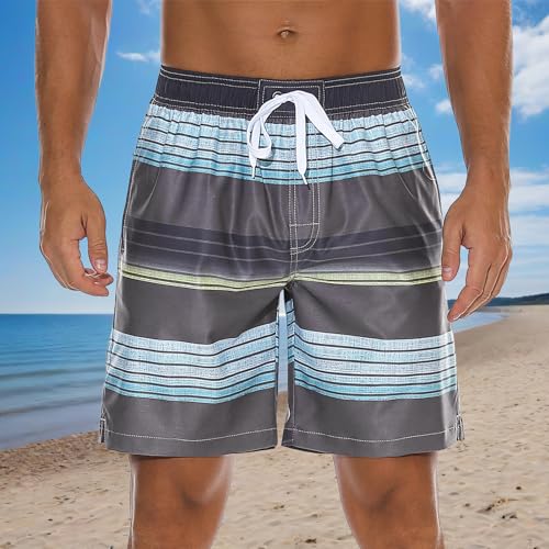 Men's Swimsuit Striped Summer Holiday Surf Quick Dry Swimming Trunks Mesh Lining